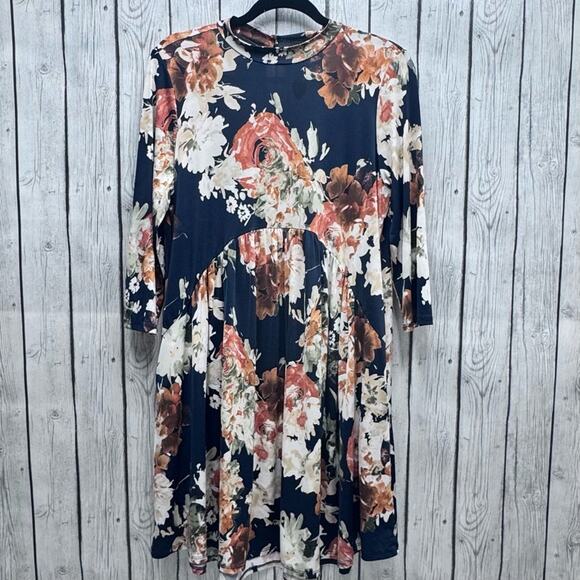 Honeyme Floral Navy Dress Size Small - Picture 1 of 2